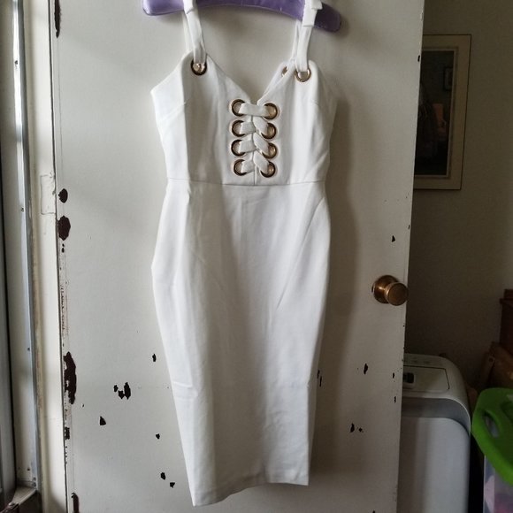 White Strappy Sundress with Tie Front and Bows - Picture 3 of 6